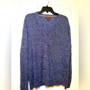 Tasso Elba Men’s Blue White Heather Cardigan Sweater Size XL 100% Linen